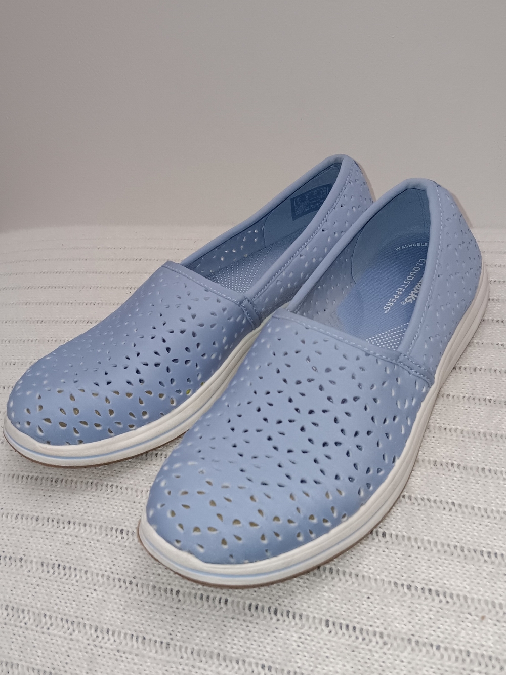 Cloudsteppers by Clarks Light Blue Perforated Slip-On Flats